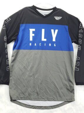 Fly Racing Jersey Shirt Mens Medium Gray Blue Enduro Motorcycle Dirt Bike *flaw